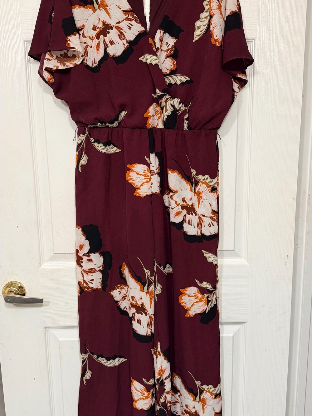 Luxology Burgundy Floral Wide-Leg Jumpsuit